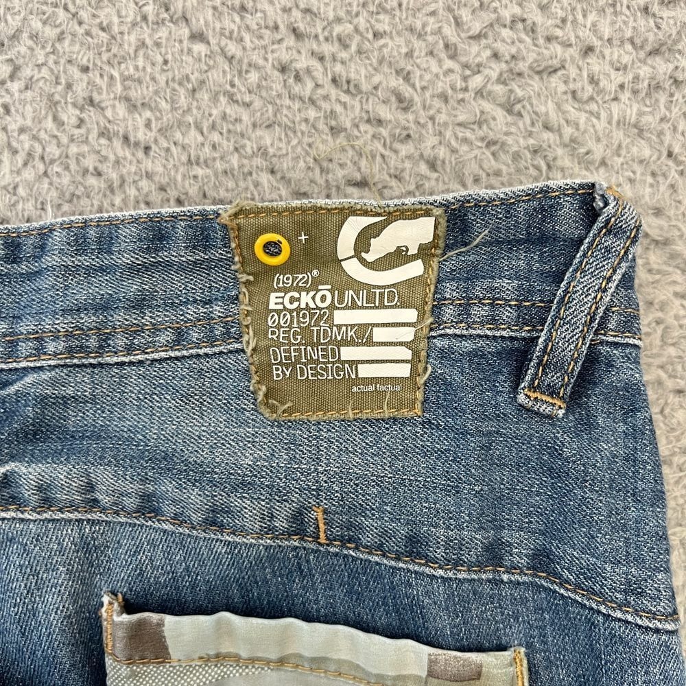 Ecko Unltd Slim‎ Straight Jeans Mens 34 Blue Excellent Y2K Embroidered Denim - Picture 15 of 16